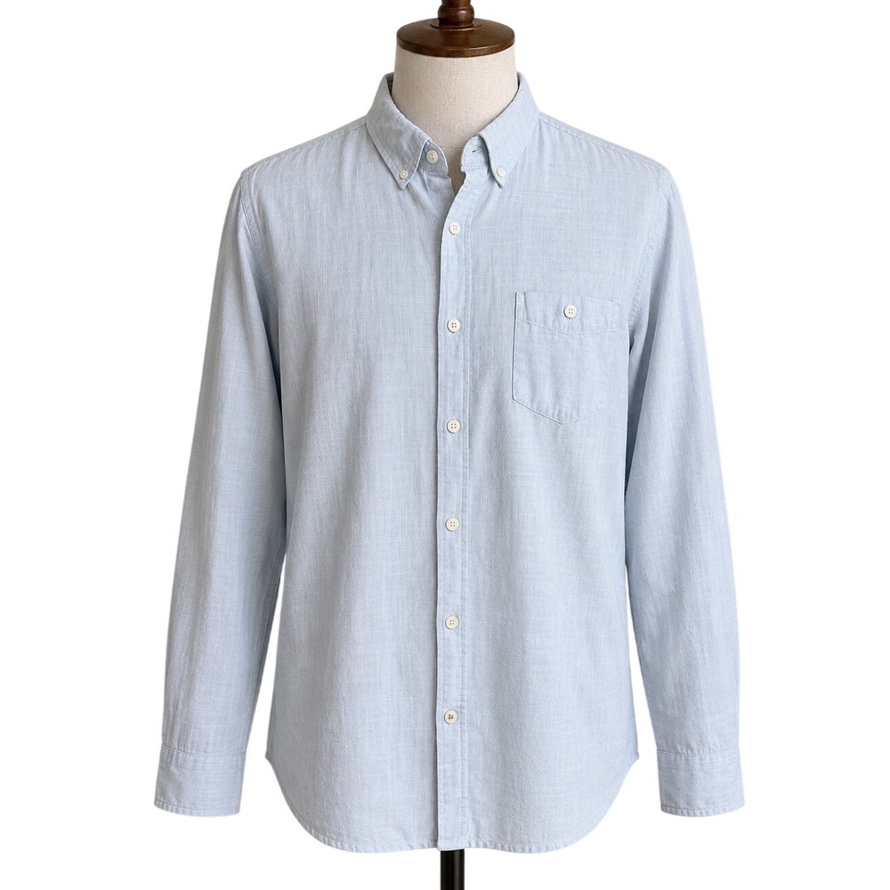 Weatherproof Vintage Mens XL Light Blue Cotton Slub Long Sleeve Button Shirt